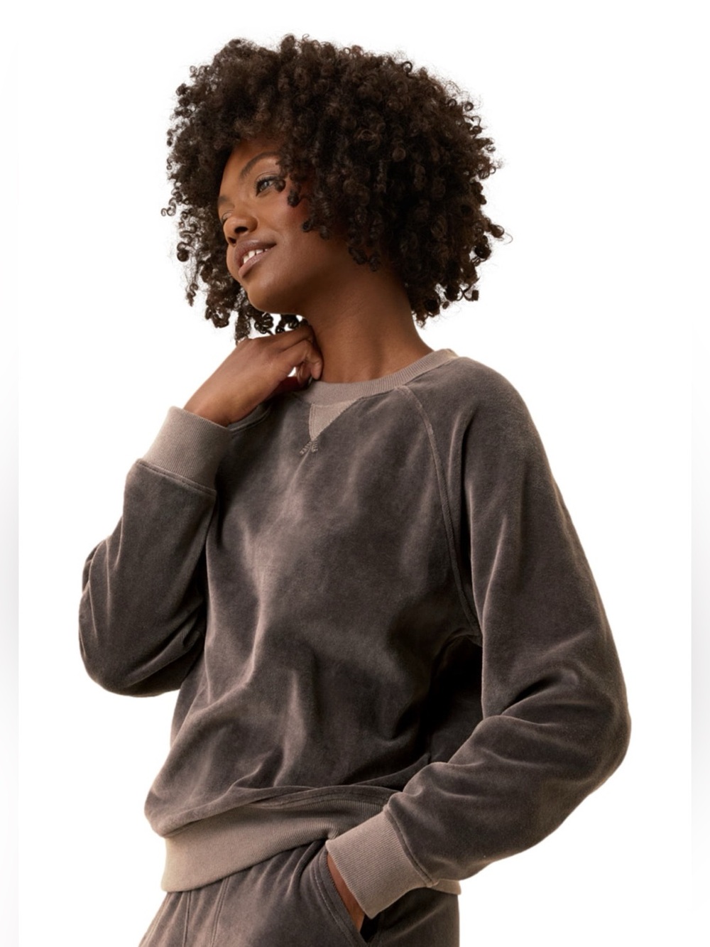Pact Women's XL Graphite Organic Cotton Velour Crew Pullover Top Outerwear Grey